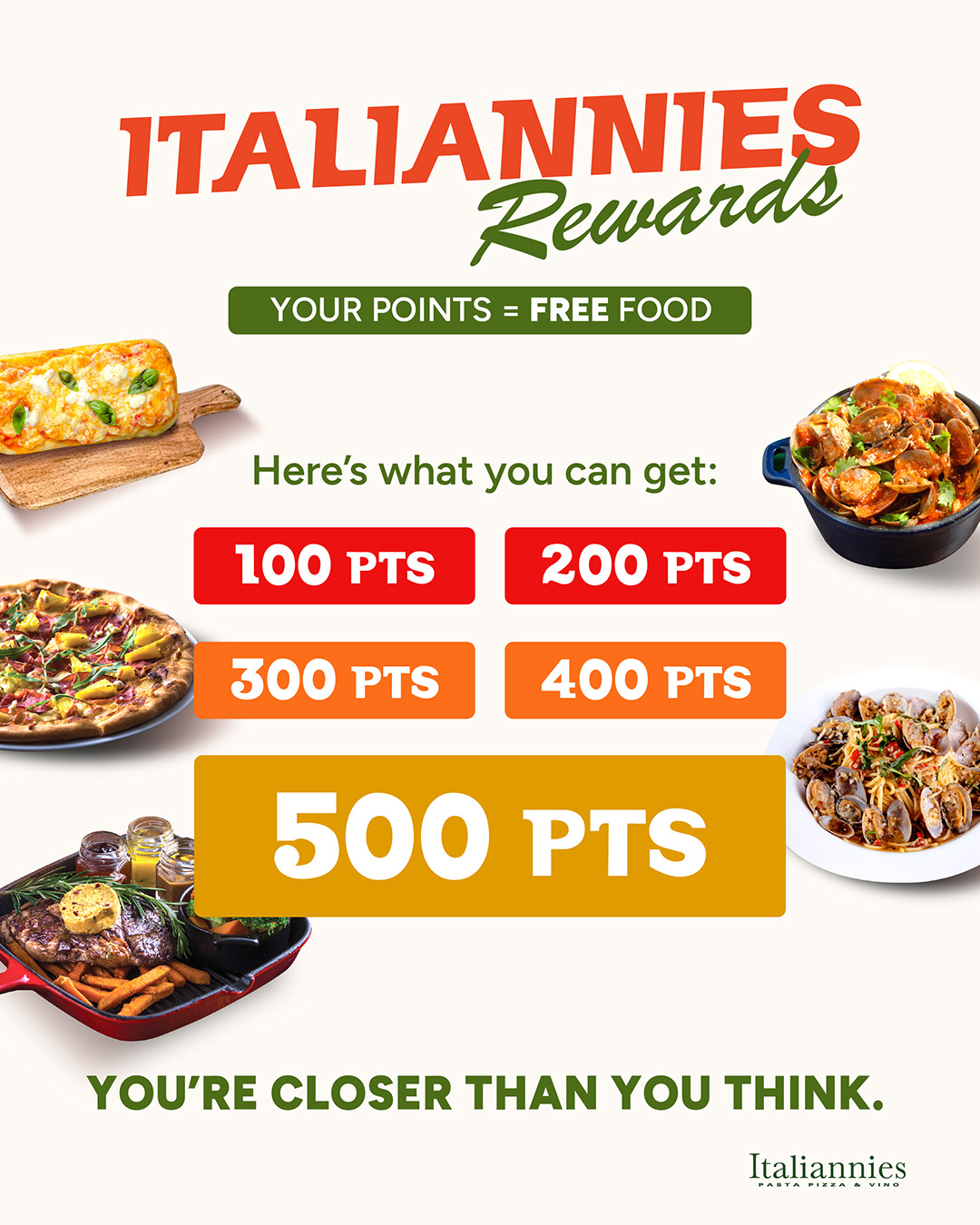 Join Italiannies Rewards and start earning rewards today!